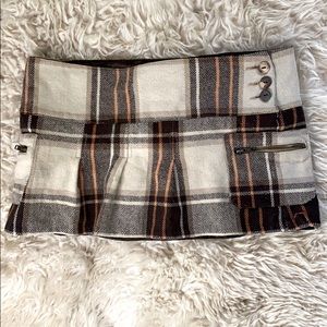 Brown & Orange Plaid Pleated Hollister Mini Skirt